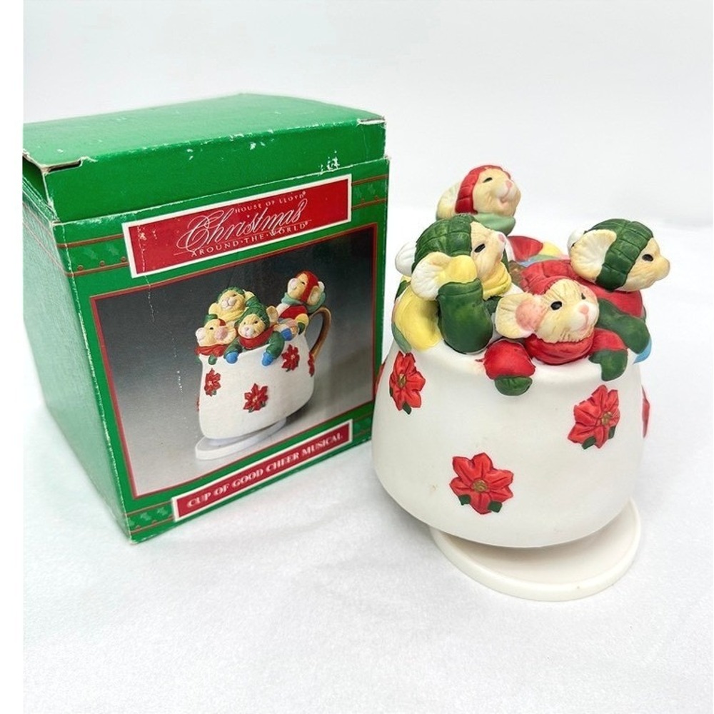 House of Lloyd Musical Figurine XMAS Around The World Cup of Good Cheer Mice New